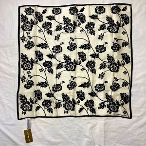 Jones New York Silk Scarf Black & Cream White Floral Square 21” NWT
